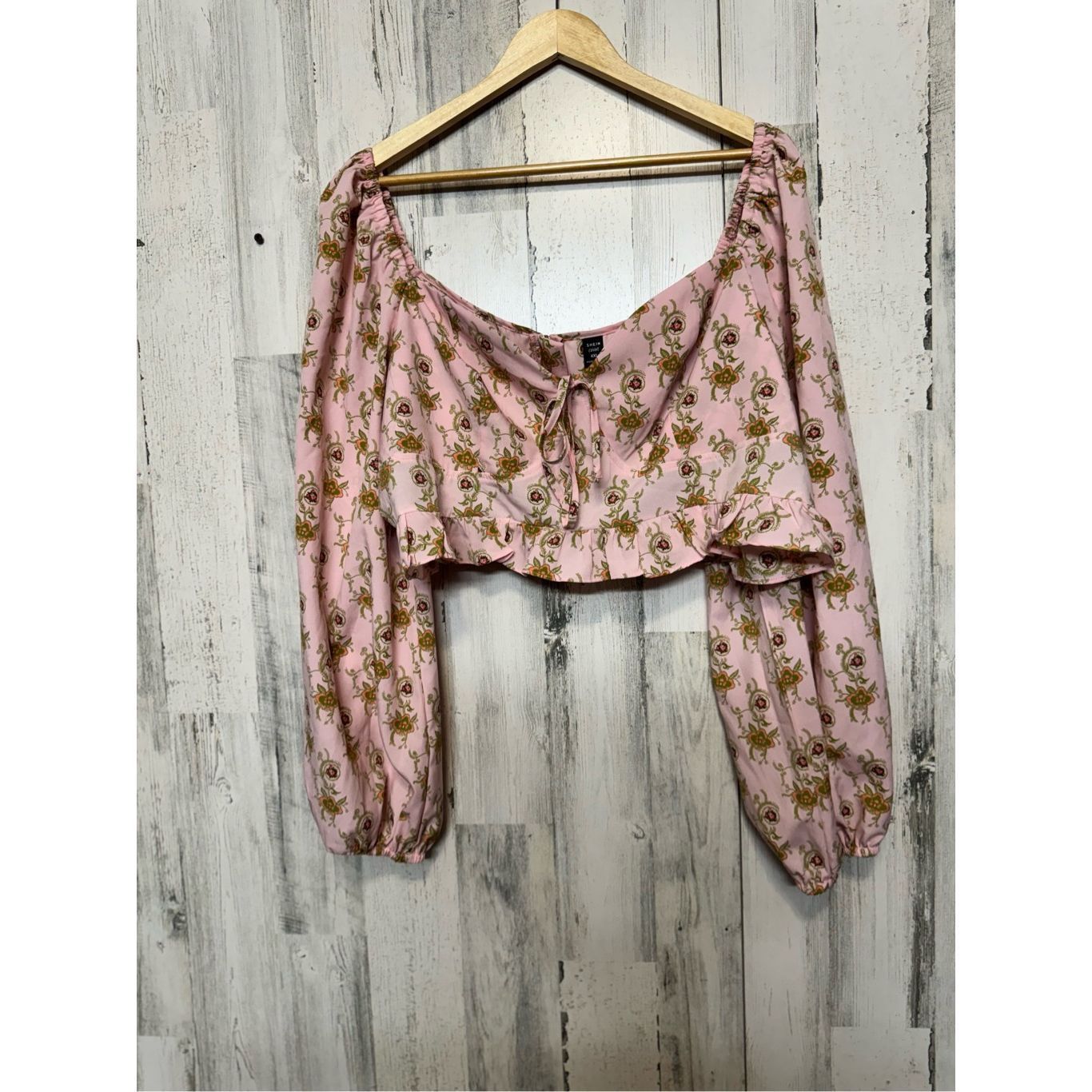 Other Curve Pink Floral Long Sleeve Crop Top 4XL – Puff Sleeve Boh Size 4XL / US 24-26 - 6 Thumbnail