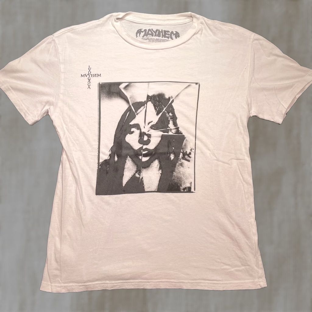 Vintage Mayhem Shirt Womens Large White Lady Gaga Shattered Portrait Graphic Tee T-Shirt Size L / US 10 / IT 46 - 1 Thumbnail