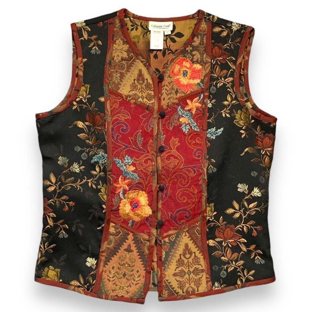 Coldwater Creek Vintage Coldwater Creek Vest Burgundy Floral Tapestry Patchw Size S / US 4 / IT 40 - 10 Thumbnail