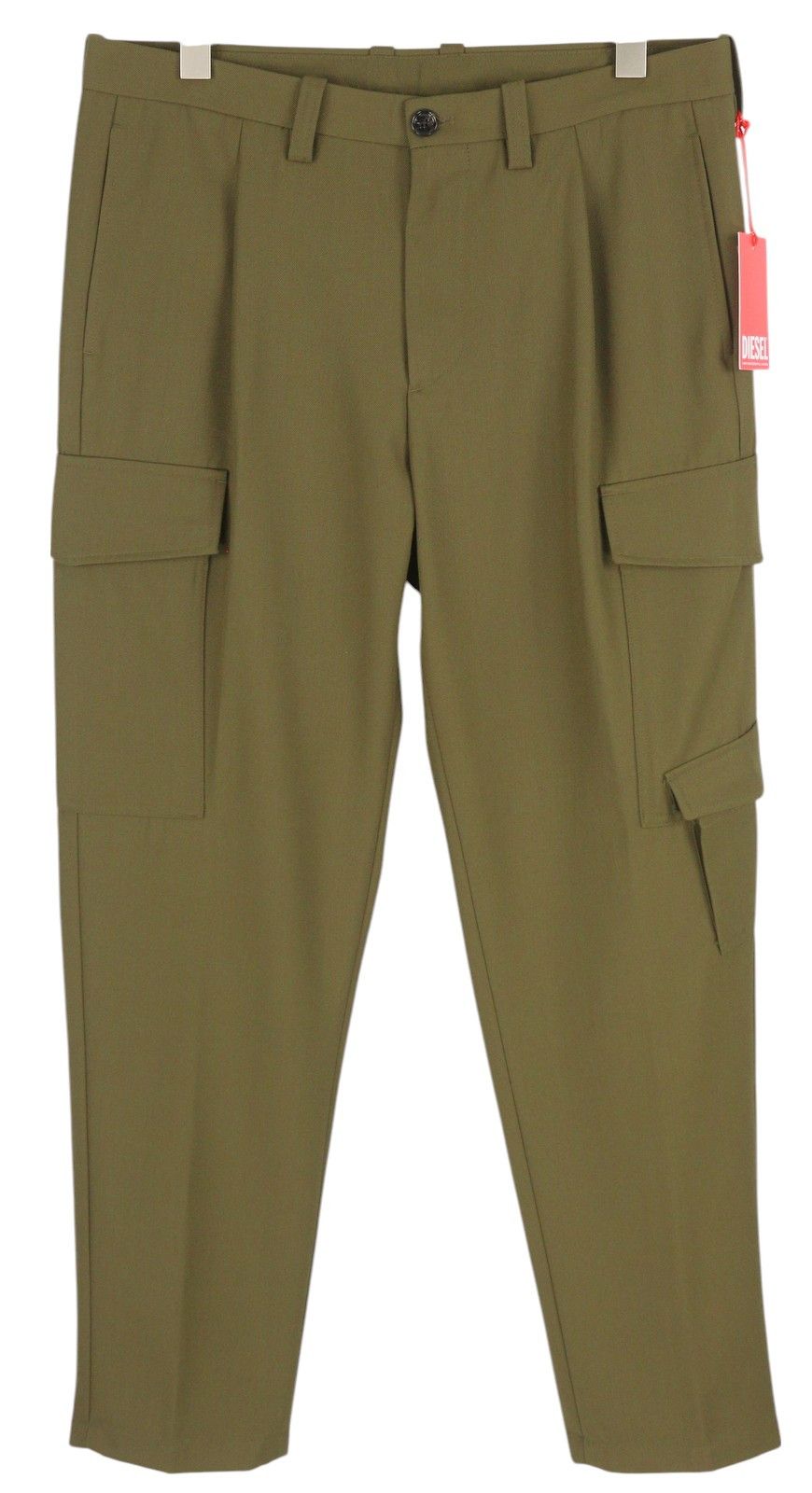 P-RHEE-NW W33 Green Wool Blend Pleated Zip Cargo 85376