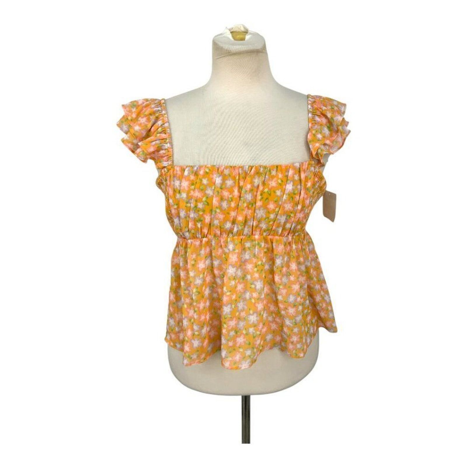 Other Elodie Ruched Ruffle Sleeve Top Orange Medium NWOT $35 MSRP Size M / US 6-8 / IT 42-44 - 2 Thumbnail