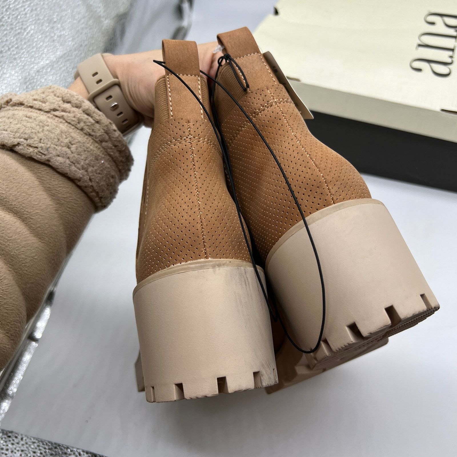 Other a.n.a Tan Women's Lug Sole Ankle Boots (w/memory foam) Size US 9 / IT 39 - 7 Thumbnail