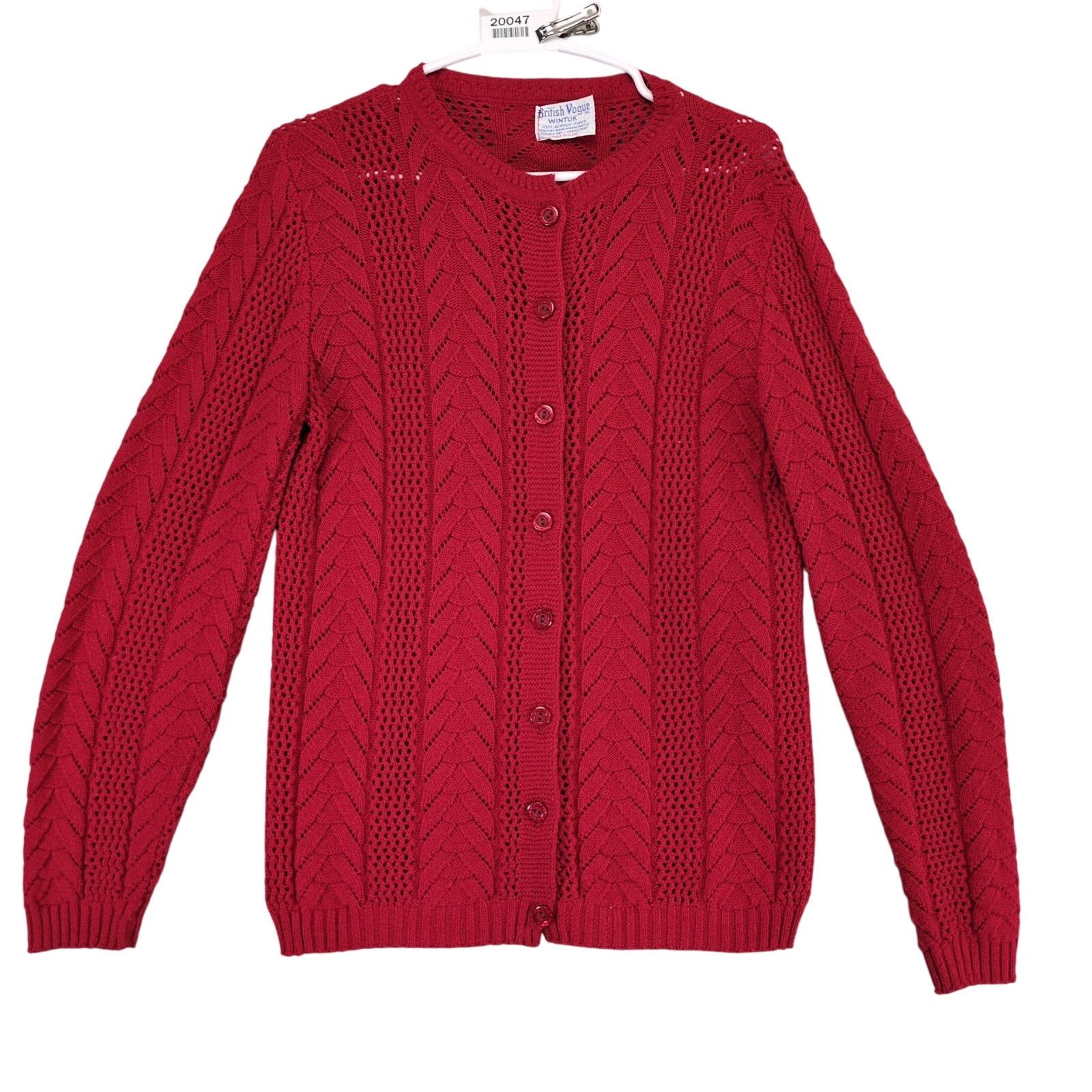 Vintage British Vogue Wintuk Red Cardigan Sweater, USA Women's S Size S / US 4 / IT 40 - 1 Thumbnail