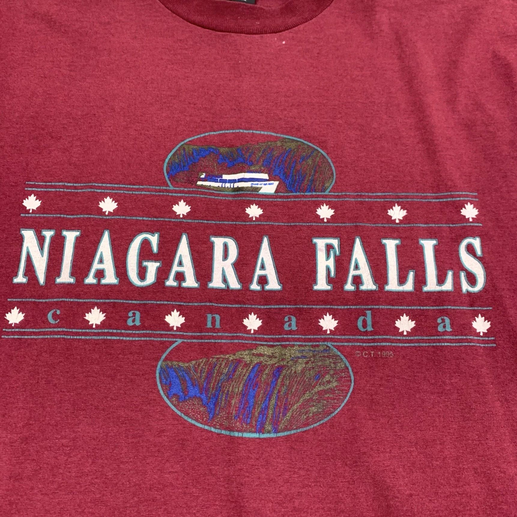 Fruit Of The Loom VINTAGE Niagara Falls Shirt Adult XL Red Canada Nature Outdoors Boat Travel 90s Men T-Shirt Size US XL / EU 56 / 4 - 2 Thumbnail