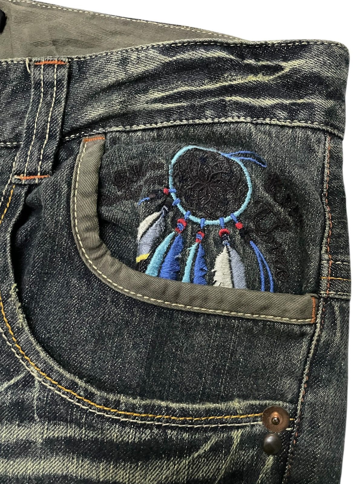 Hysteric Glamour × Roots Root Three Japan Muddy Green Flare Embroidered Native Jeans Size US 34 / EU 50 - 10 Thumbnail