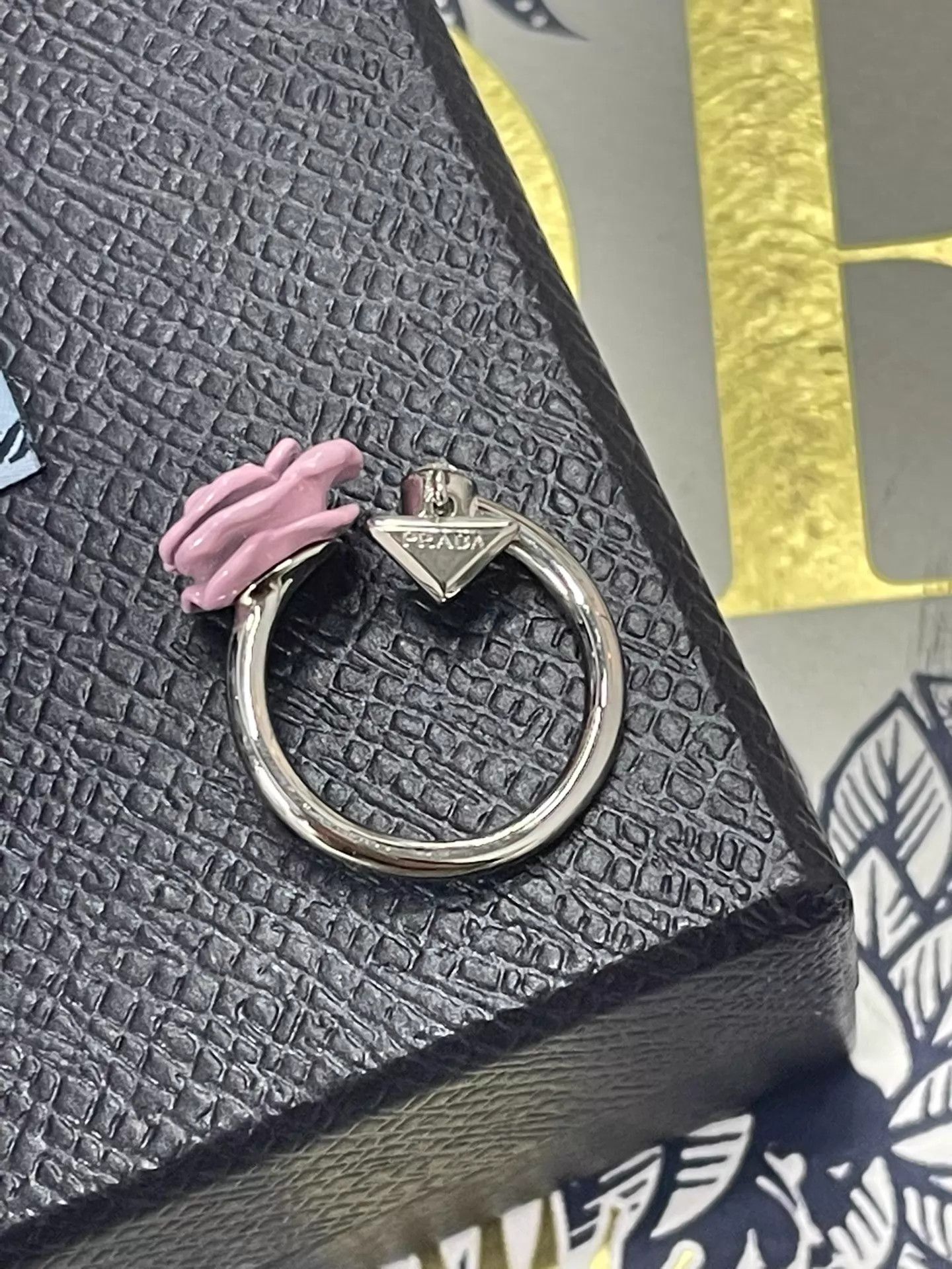 Prada Prada Women's Pink Rose Enamel Open Ring Size ONE SIZE - 5 Thumbnail