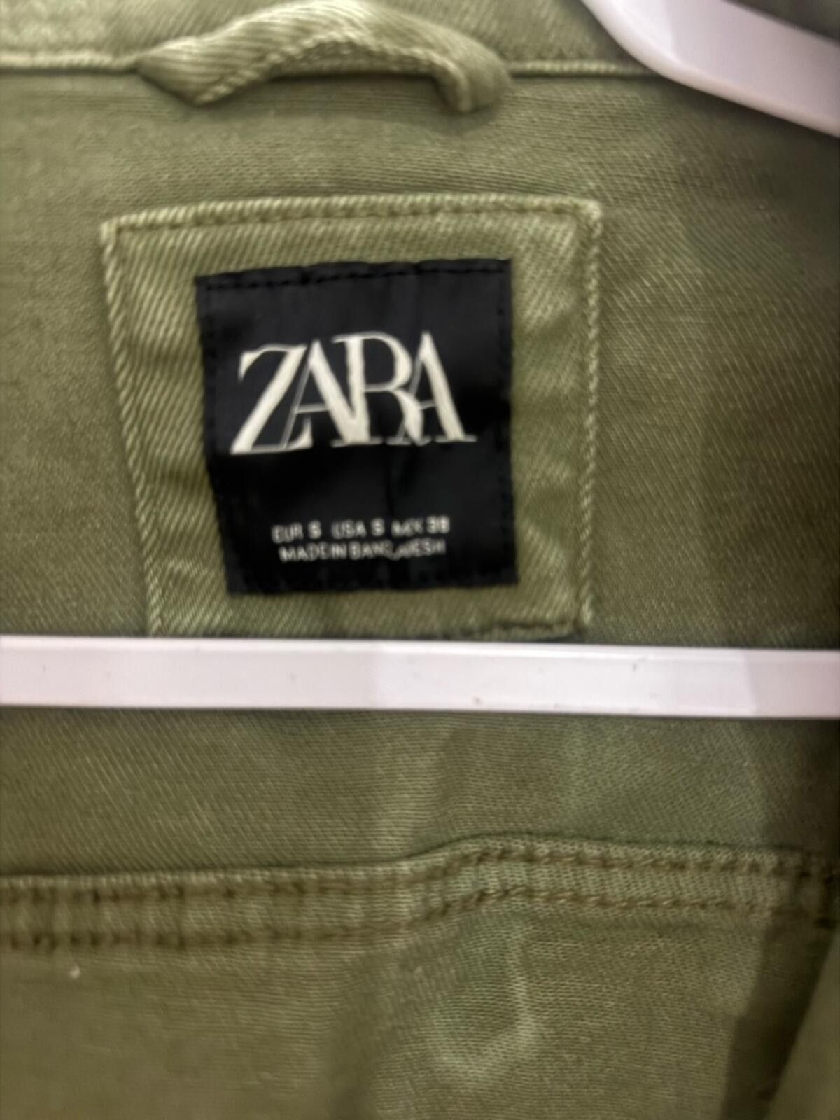Zara Zara Olive Green Denim Jacket with Colorful Sleeve Patch Size S / US 4 / IT 40 - 2 Thumbnail
