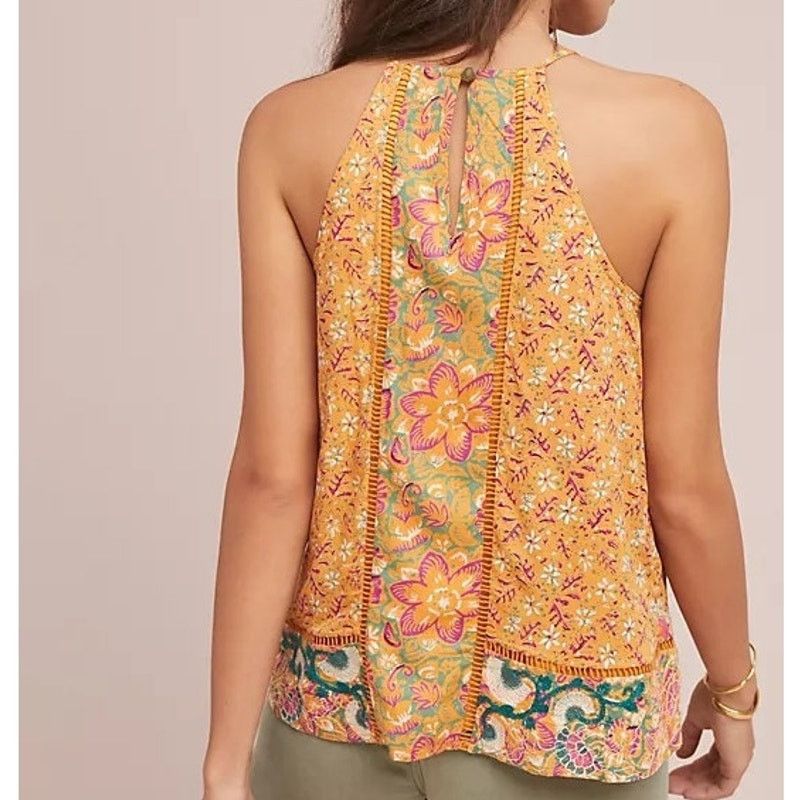 Anthropologie akemi + kim | embroidered boho lattice yellow tank sz 2 Size XS / US 0-2 / IT 36-38 - 8 Thumbnail
