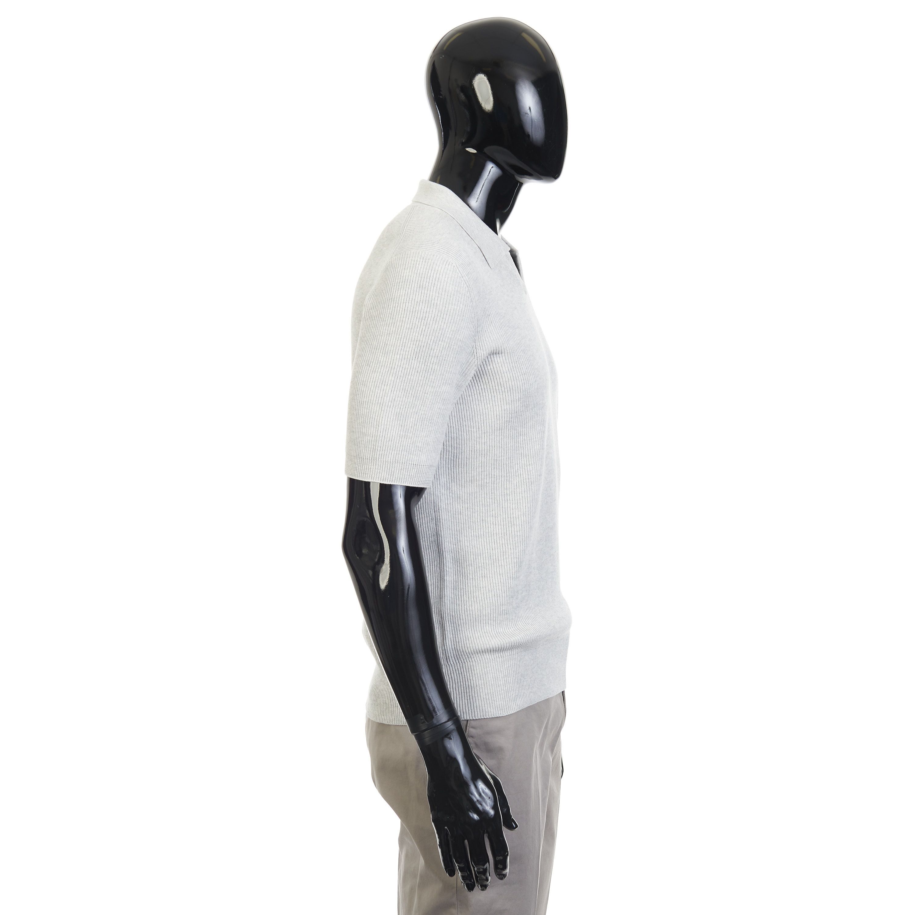 Brunello Cucinelli Gray Cotton English Rib Knit Polo Size US XXL / EU 58 / 5 - 7 Thumbnail