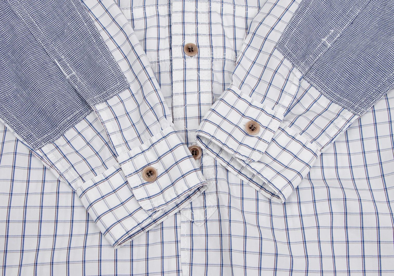 Junya Watanabe Patch Design Round Hem Check Button-Down Shirt White/Navy XS Size US XS / EU 42 / 0 - 8 Thumbnail