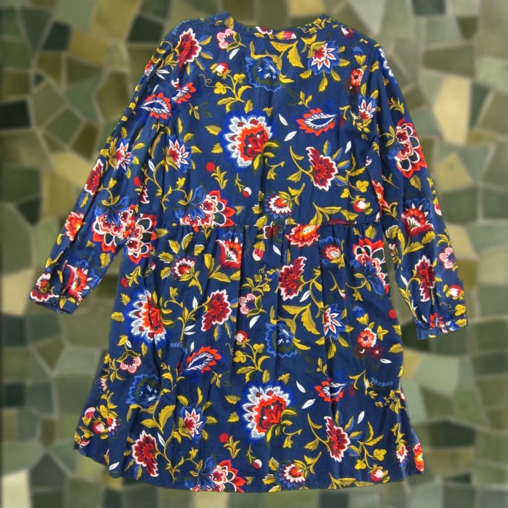 Old Navy VINTAGE Old Navy Blue Yellow Red Orange Floral Long Sleeve V-Neck Tunic Shift Dress L Size L / US 10 / IT 46 - 1 Thumbnail