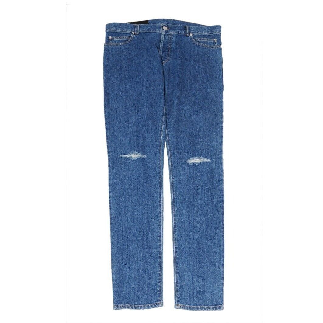 Balmain Slim Jeans Blue Indigo Knee Slashed Denim Size US 33 - 1 Thumbnail