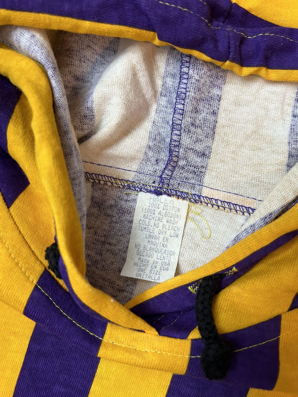 Marithe + Francois Girbaud × Vintage Vintage 90s Girbaud USA Purple Yellow Striped Hooded Shirt Size US L / EU 52-54 / 3 - 2 Thumbnail