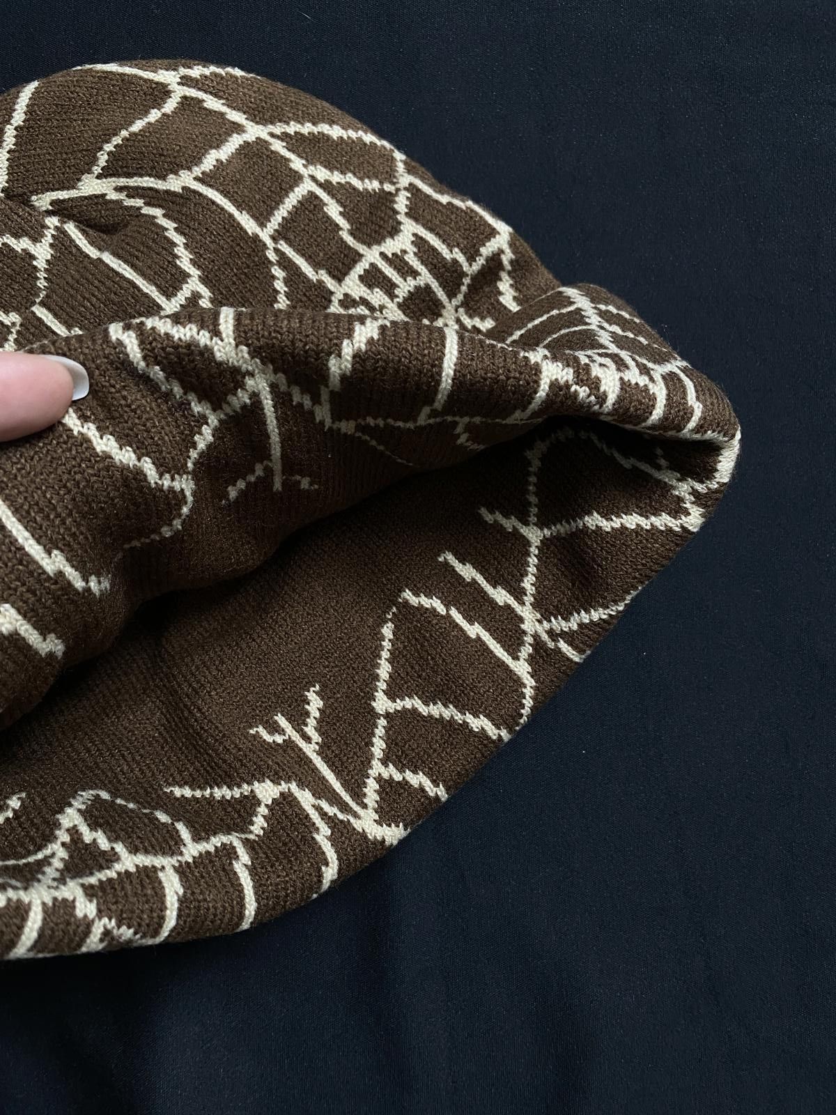 Advisry Clothing Rare Advisry Spiderweb No Cuff Knit Skull Cap Brown Beanie Size ONE SIZE - 5 Thumbnail