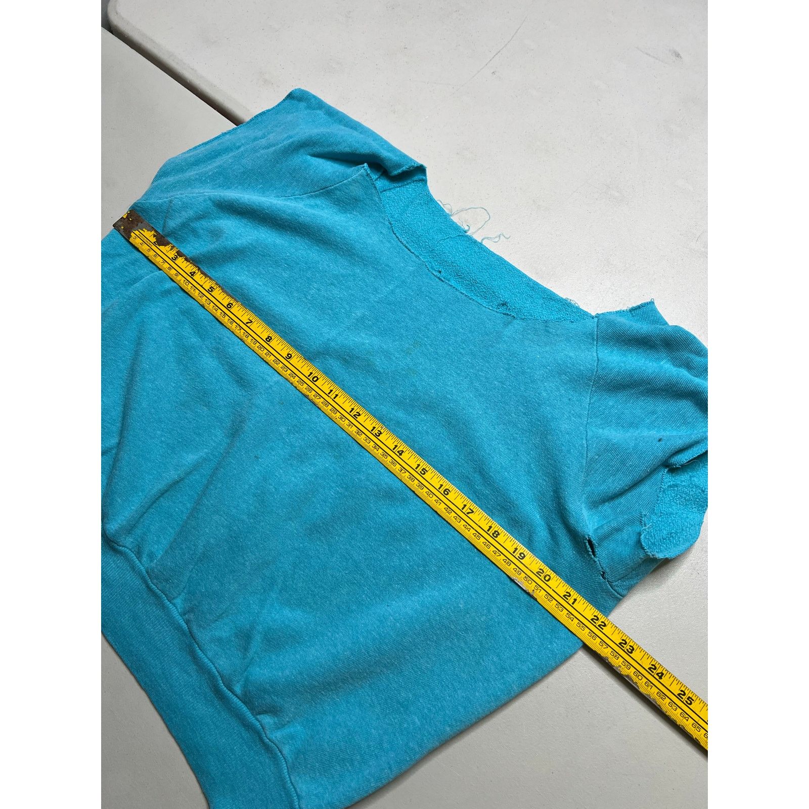 Vintage Vintage 70s Blue Cut Off Sweatshirt Top Distressed Raw L Size US L / EU 52-54 / 3 - 7 Thumbnail