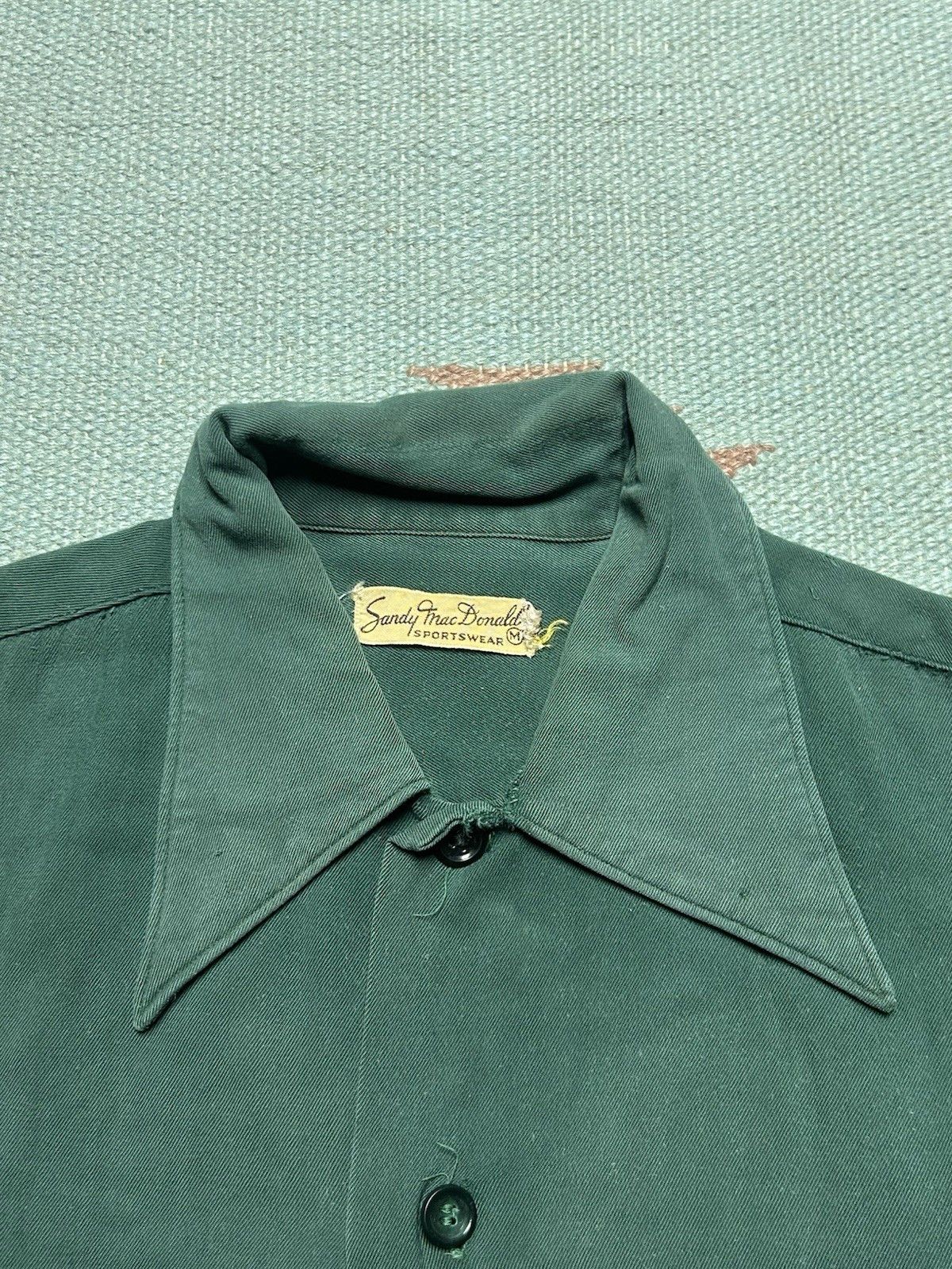 Vintage Vtg 1940s rayon gabardine button shirt forest green medium Size US M / EU 48-50 / 2 - 6 Thumbnail