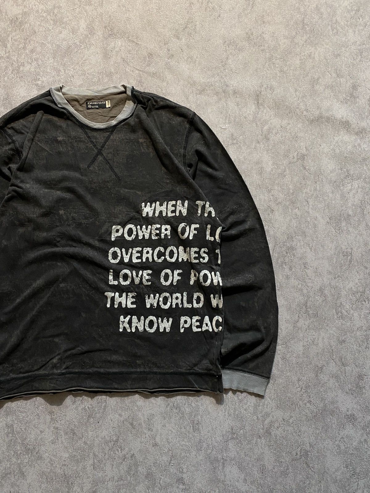 Guess Archive Vintage Guess “Power of Love” Distressed Long Sleeve Size US L / EU 52-54 / 3 - 8 Thumbnail