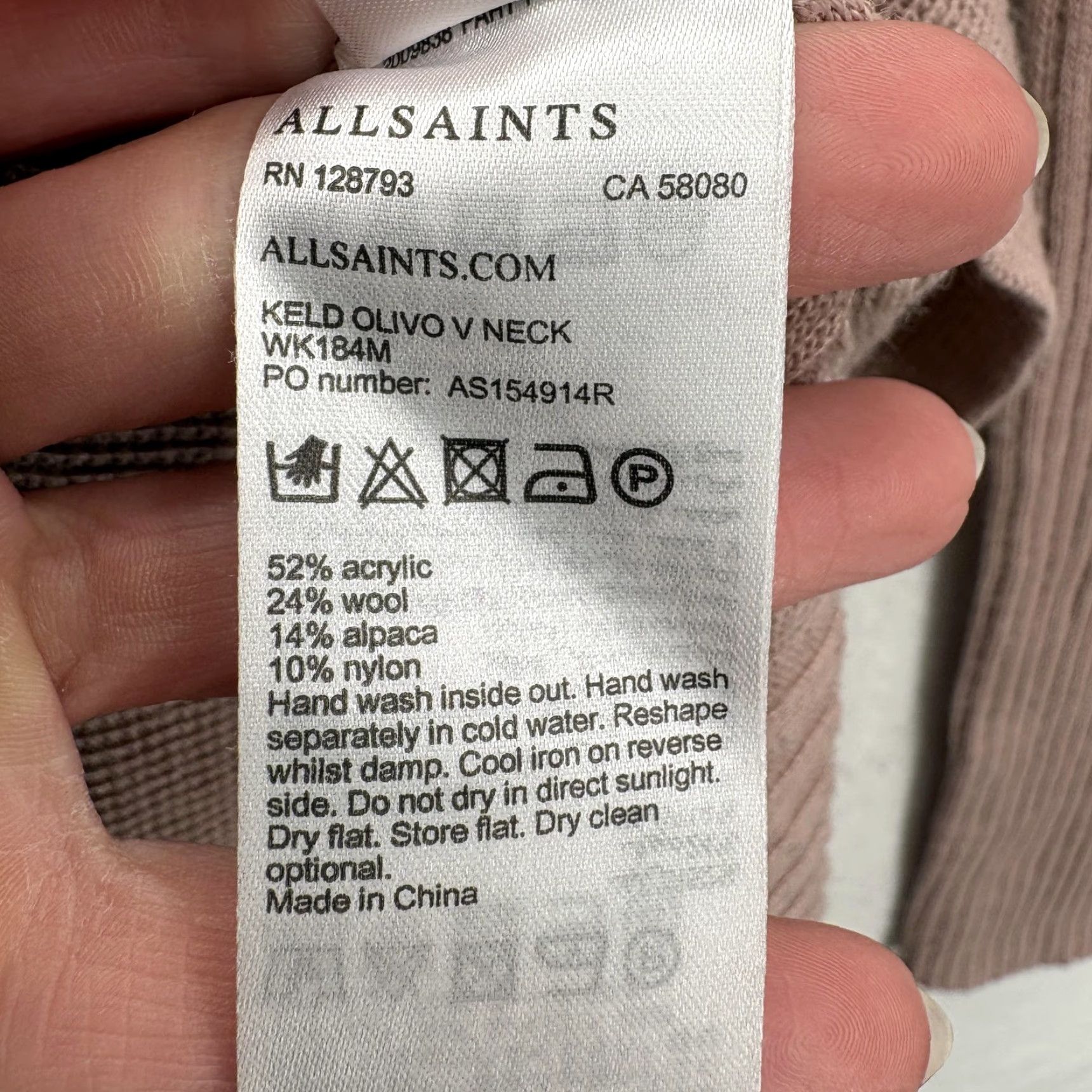 Allsaints AllSaints Sweater Womens XS Pink Keld Olivo V-Neck Knit Wool Alpaca Italy pullover tight-knit Size XS / US 0-2 / IT 36-38 - 6 Thumbnail