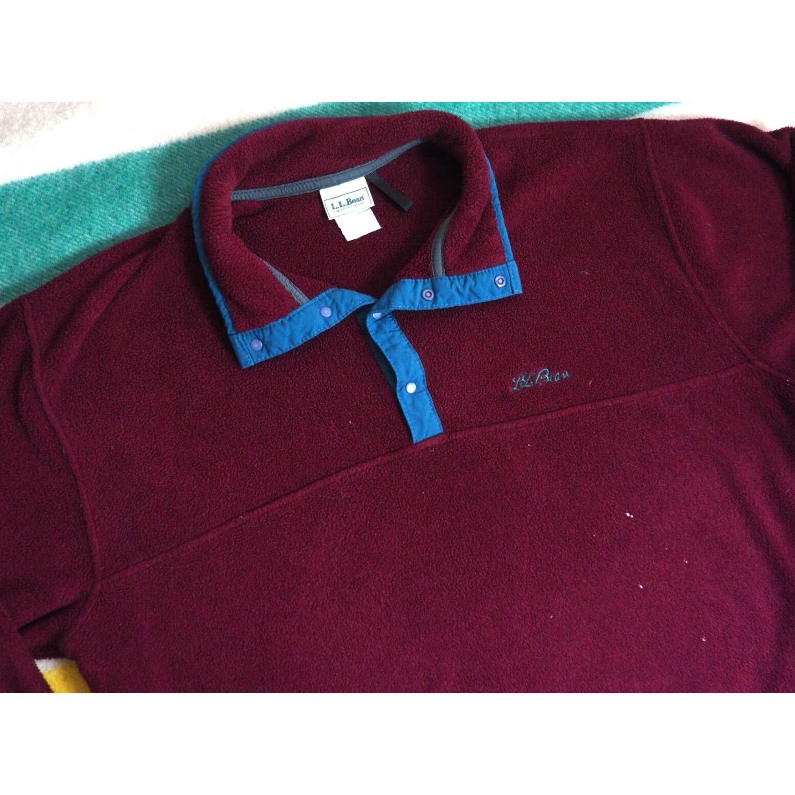 Vintage VINTAGE LL BEAN Jacket Mens L 90s Fleece Snap Outdoor Hiking Red blue Script Logo Embroidered Knit/Bodywarmer - 24" pit to pit 25" length Size US L / EU 52-54 / 3 - 2 Thumbnail