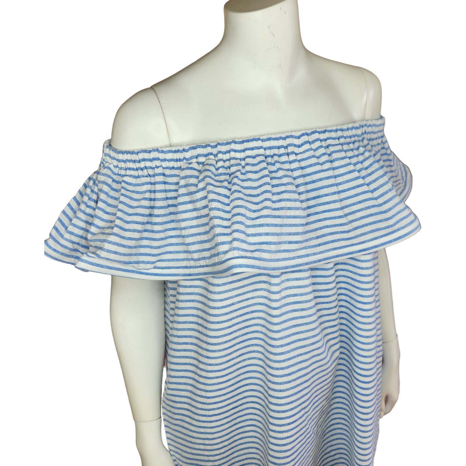 REVOLVE Revolve Line & Dot Dress Womens Large Lea Blue White Stripe Size L / US 10 / IT 46 - 12 Thumbnail