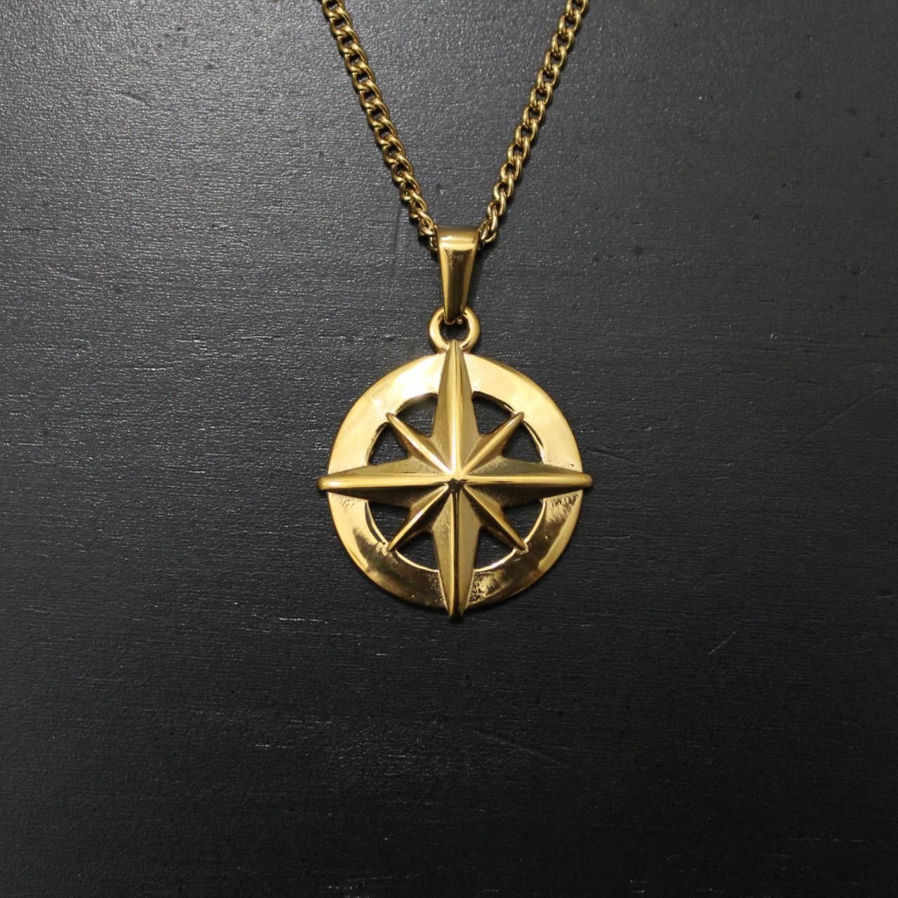 Gold Chain x Jewelry Gold North Star Pendant Chain Necklace, Men's