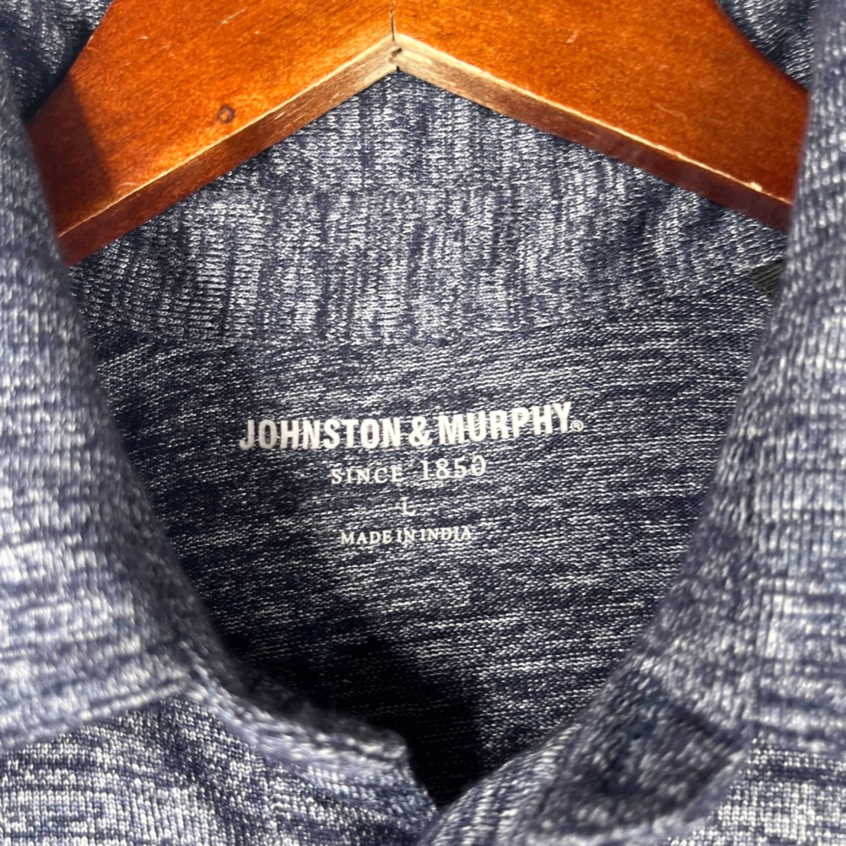 Johnston & Murphy Johnston & Murphy Polo Shirt Mens Large Navy Heather Knit Casual Stretch Size US L / EU 52-54 / 3 - 4 Thumbnail