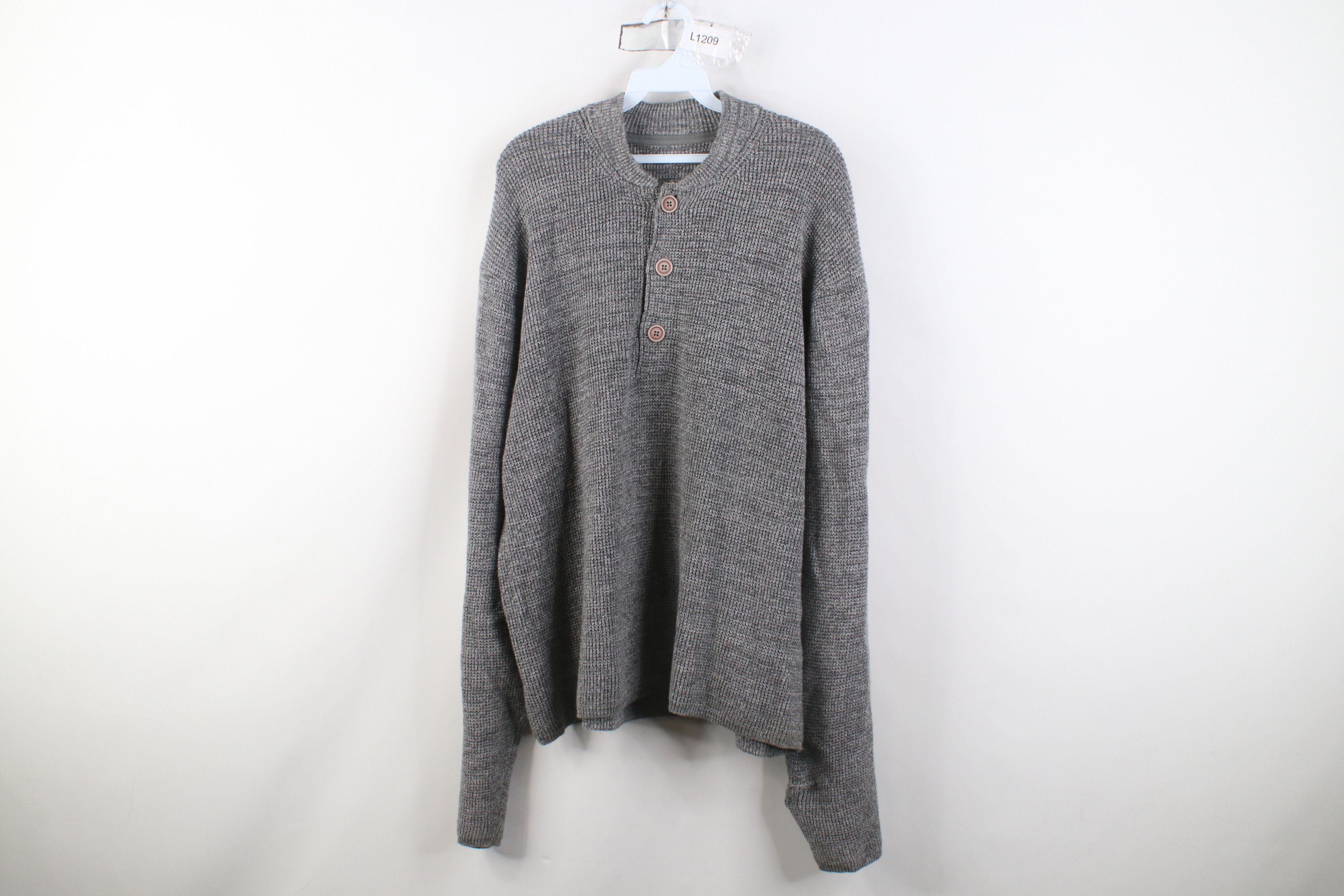 Vintage Vintage 90s Y2K Streetwear Ribbed Knit Henley Sweater Gray Size US XL / EU 56 / 4 - 1 Thumbnail