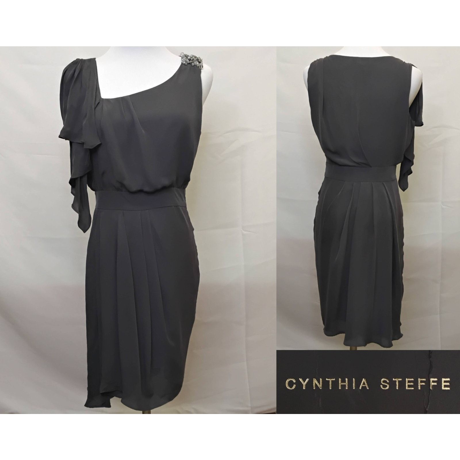 Other Cynthia Steffe Silk Dress Women's 4 Gray Asymmetric Bead NWT Size S / US 4 / IT 40 - 1 Thumbnail