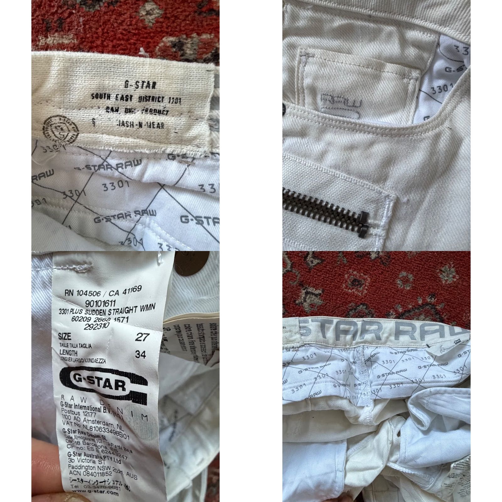 G-Star G-Star RAW 3301 Plus Sudden Straight WMN Jeans White W27 L34 5-Pocket Denim, Zip Pockets, Straight Style, Regular Fit, Women Size 27" / US 4 / IT 40 - 9 Thumbnail
