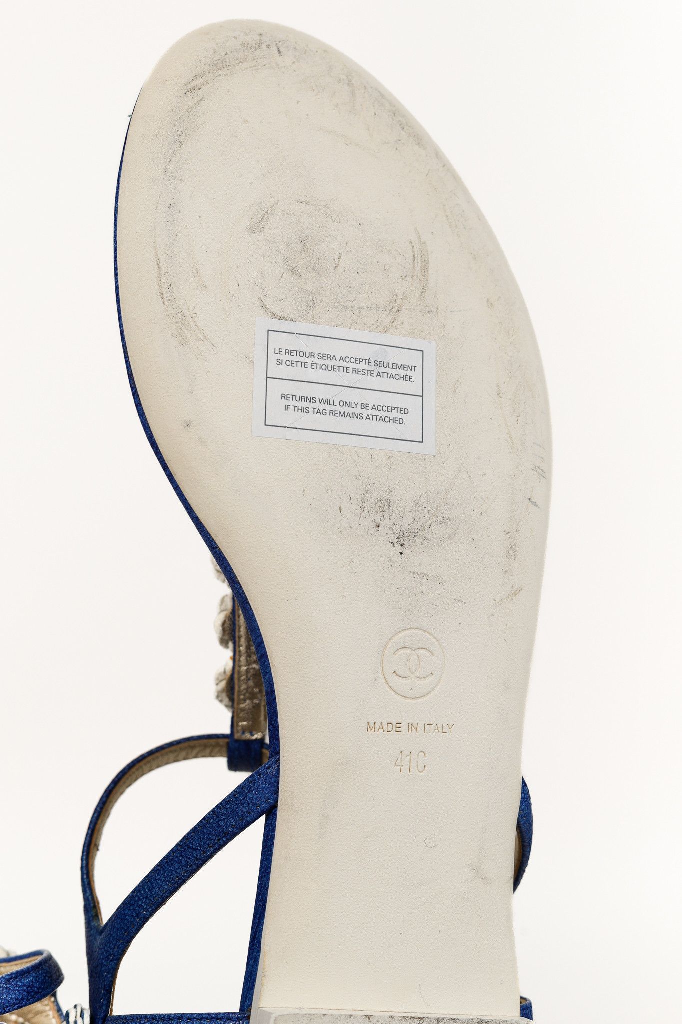 Chanel Chanel Blue Floral-Embellished Leather Thong Sandals Size US 10.5 / IT 40.5 - 6 Thumbnail