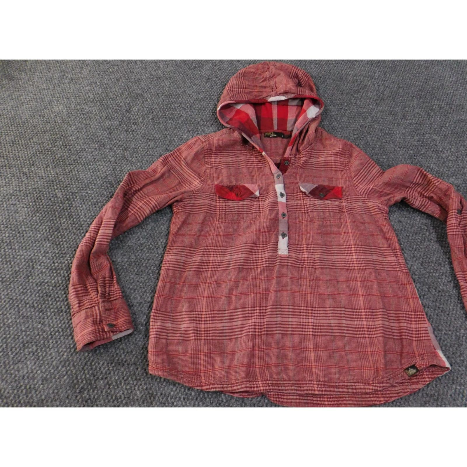 Prana VINTAGE prAna Shirt Womens Medium Red Plaid Hooded Pullover Henley Long Sleeve Tunic Size M / US 6-8 / IT 42-44 - 4 Thumbnail