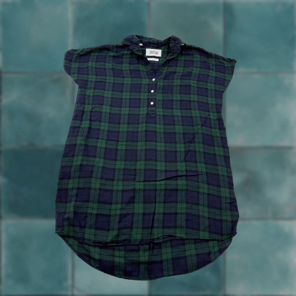 Vintage Grayson Dress Womens 2 Green Plaid Short Sleeve Collared Shirt Dress Lyocell Size XS / US 0-2 / IT 36-38 - 1 Thumbnail