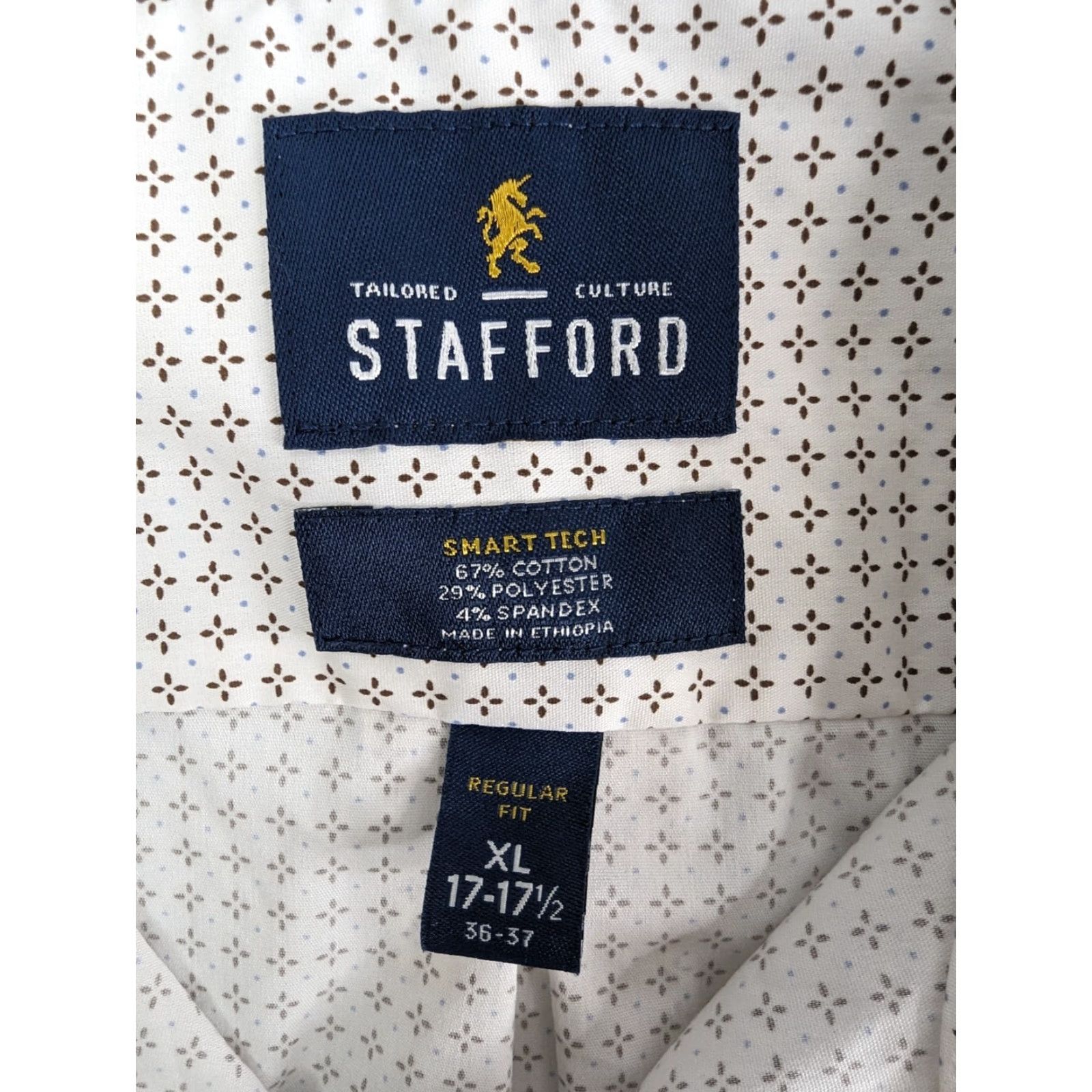 Stafford Stafford Shirt Men XL Beige Button Long Sleeve Casual Workwear 17-17.5 Pattern Check Collared Shirt Beds? Size US XL / EU 56 / 4 - 7 Thumbnail