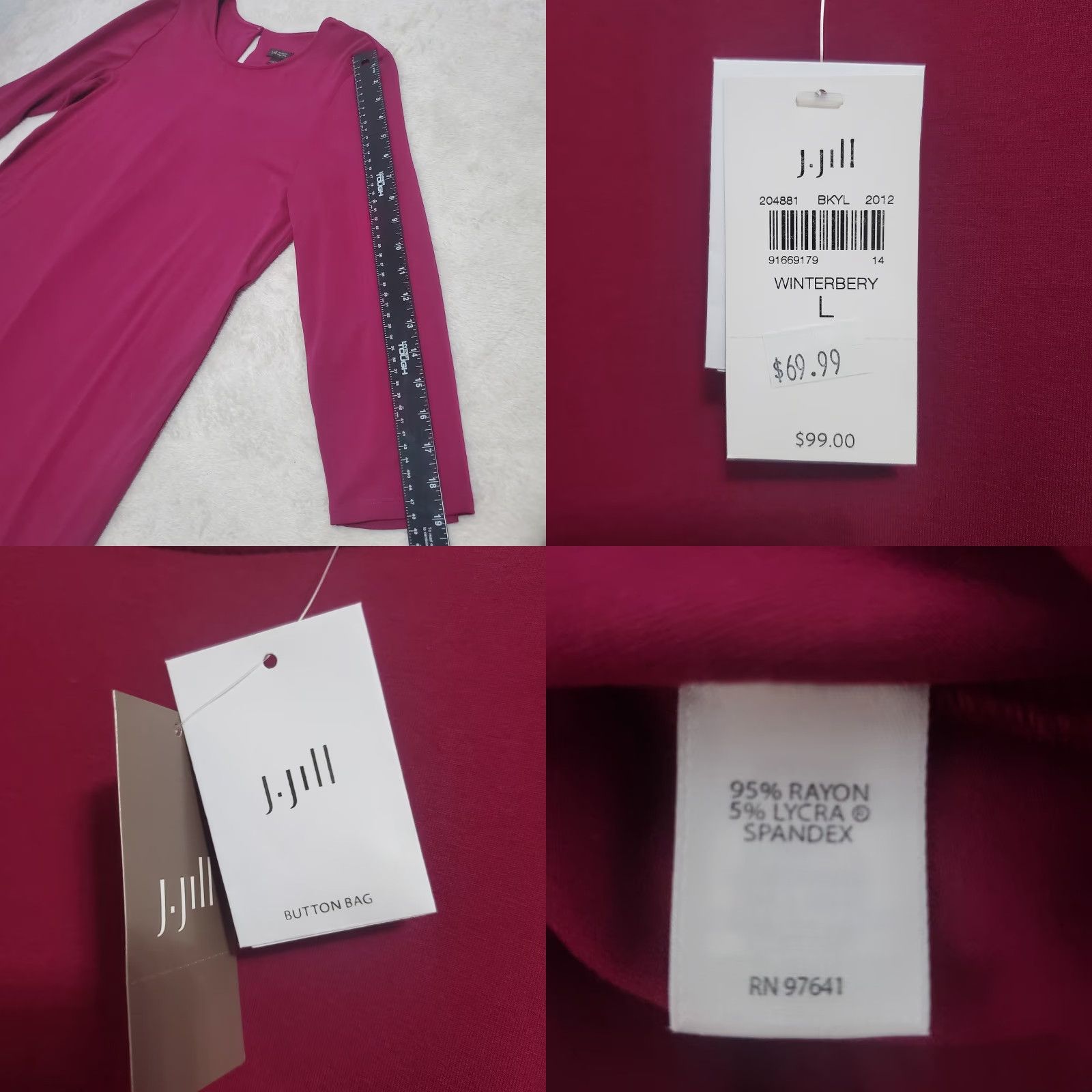 J. Jill J Jill Wearever Dress Women L Winterberry Red Long Sleeve Shift Casual Stretch Size L / US 10 / IT 46 - 9 Thumbnail