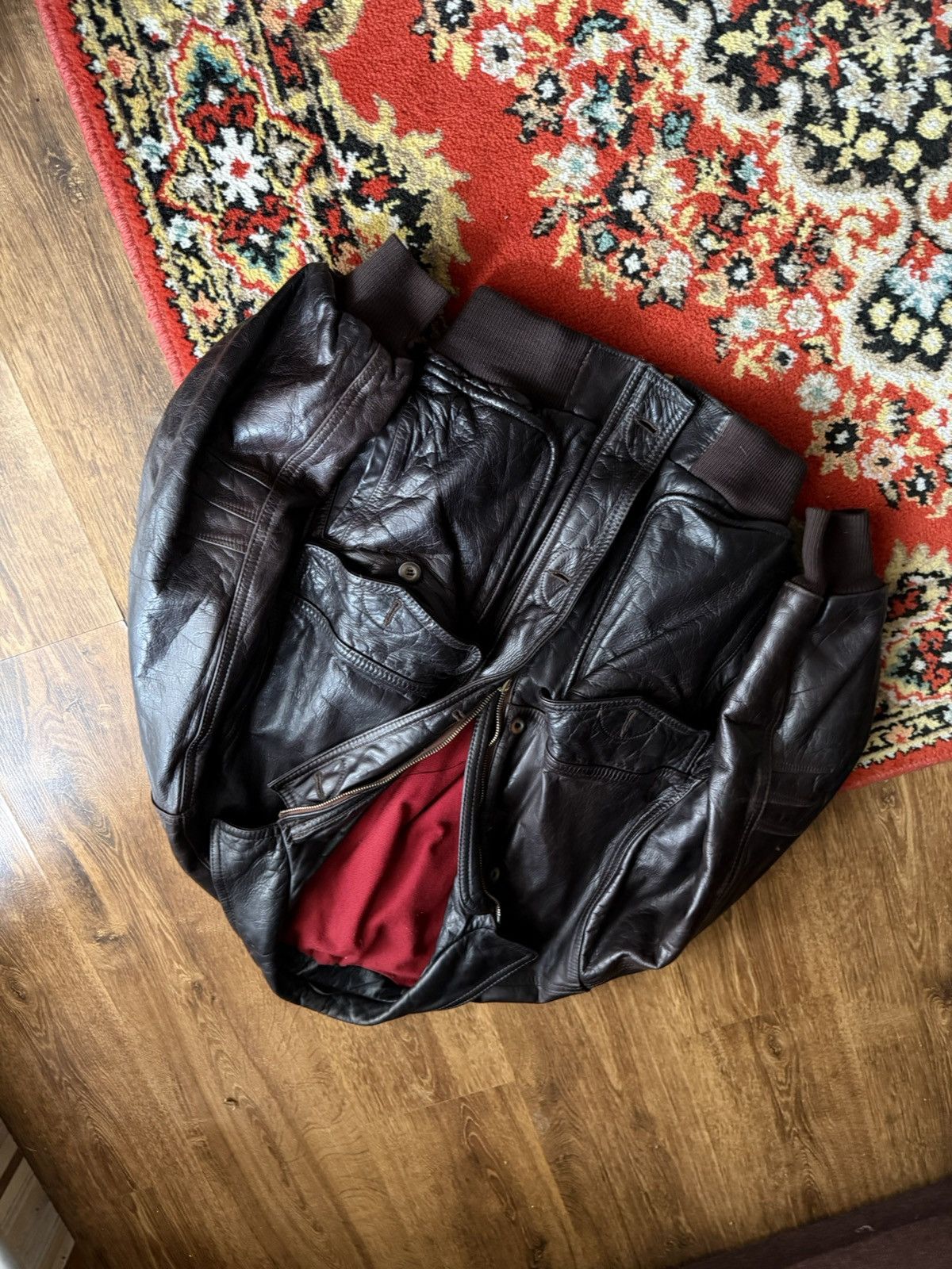 Other Vintage Y2K Black Bomber Leather Jacket Boxy Utility Size US L / EU 52-54 / 3 - 5 Thumbnail