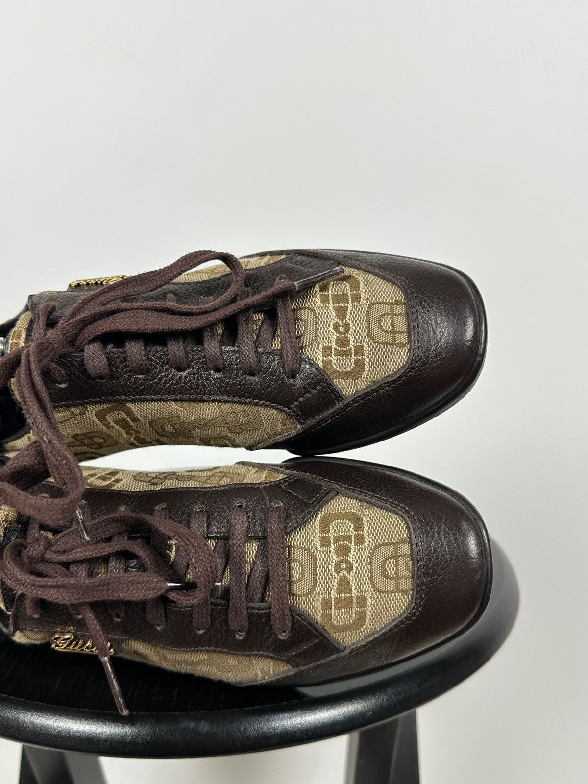 Gucci Gucci GG Monogram Leather/Canvas Lace Up Low Sneakers Size US 6 / IT 36 - 22 Thumbnail