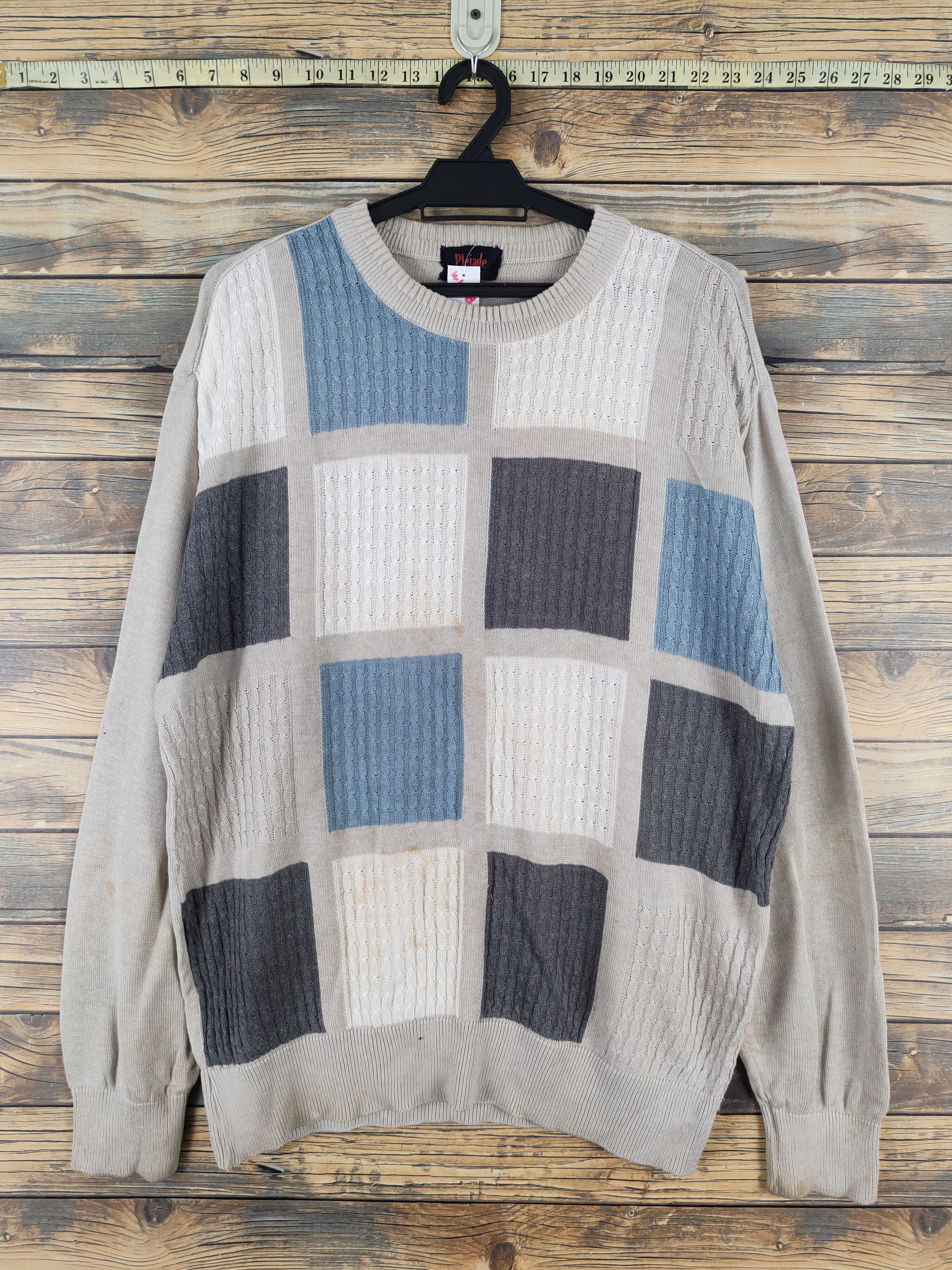 Vintage Pleiade Homme Gray checkered Knitwear Sweatshirts #W1468 Size US L / EU 52-54 / 3 - 1 Thumbnail