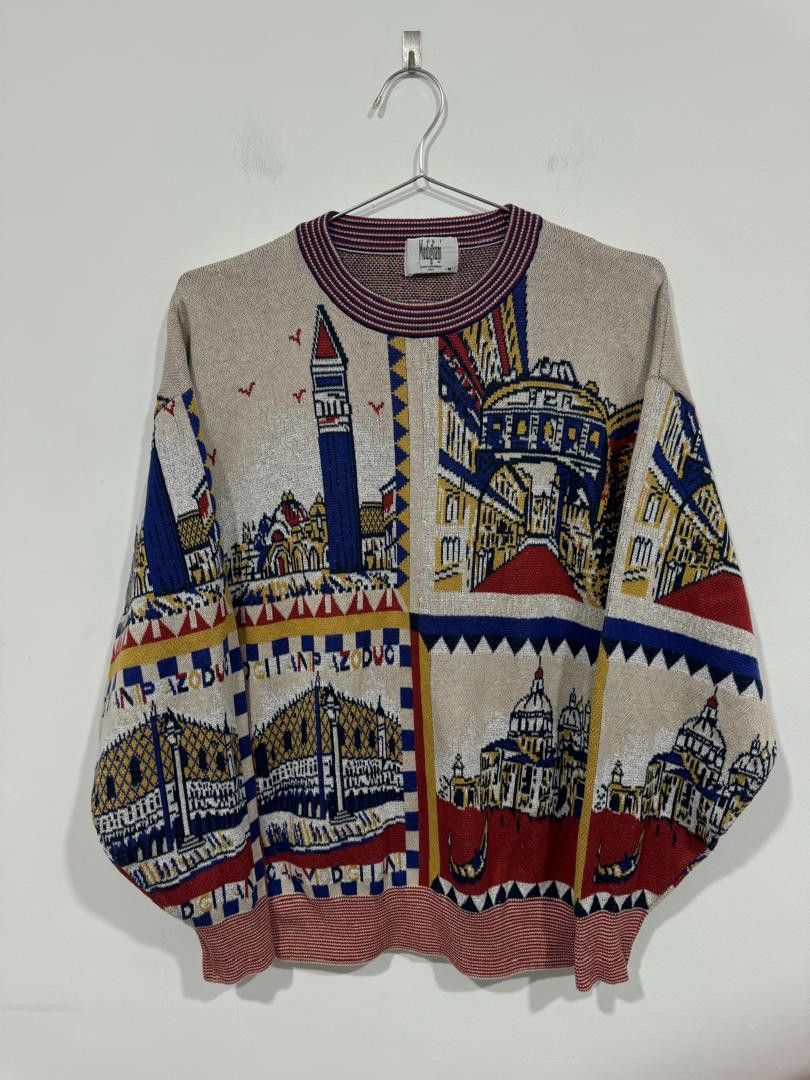 Vintage Vintage 90s Modigliani Venice Knitted Sweatshirt Size US M / EU 48-50 / 2 - 1 Thumbnail