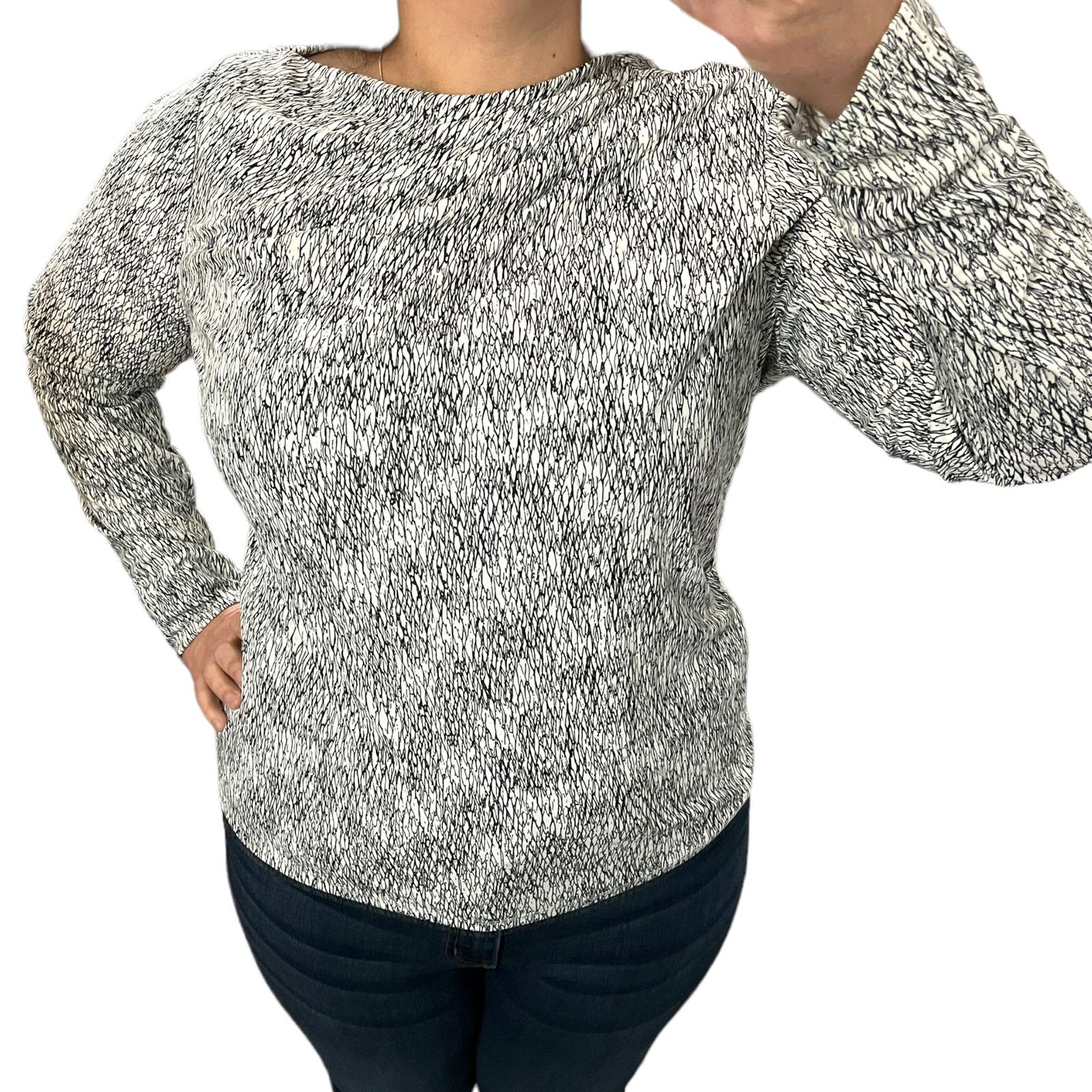 Worthington Scribble Geometric Asymmetric Ruched Neck Long Sleeve Blouse Size L / US 10 / IT 46 - 2 Thumbnail