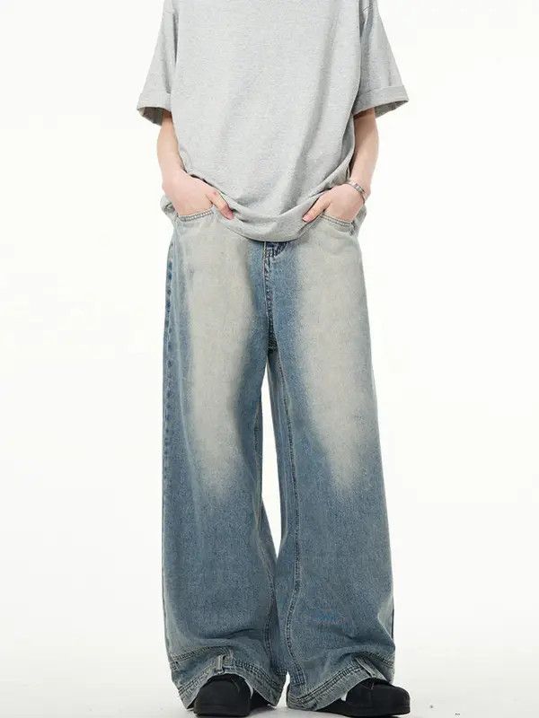 Japanese Brand moto Men's American retro washed loose straight jeans Size US 32 / EU 48 - 1 Thumbnail
