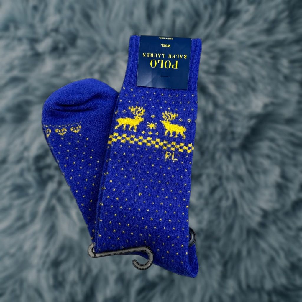 Polo Ralph Lauren VINTAGE Polo Ralph Lauren Socks Mens Size 10-13 Blue Moose Wool Blend Christmas Crew Socks 10-13 Mens Size US M / EU 48-50 / 2 - 1 Thumbnail
