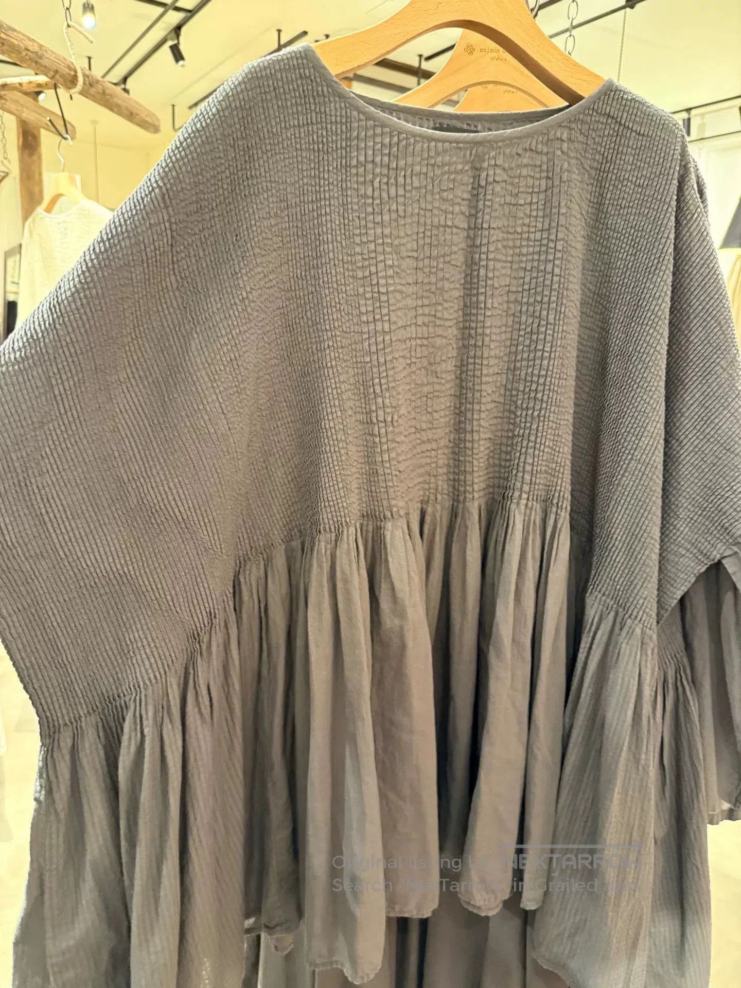 Japanese Brand Gray Cotton Pleated Long Sleeve Shirt. Size S / US 4 / IT 40 - 3 Thumbnail