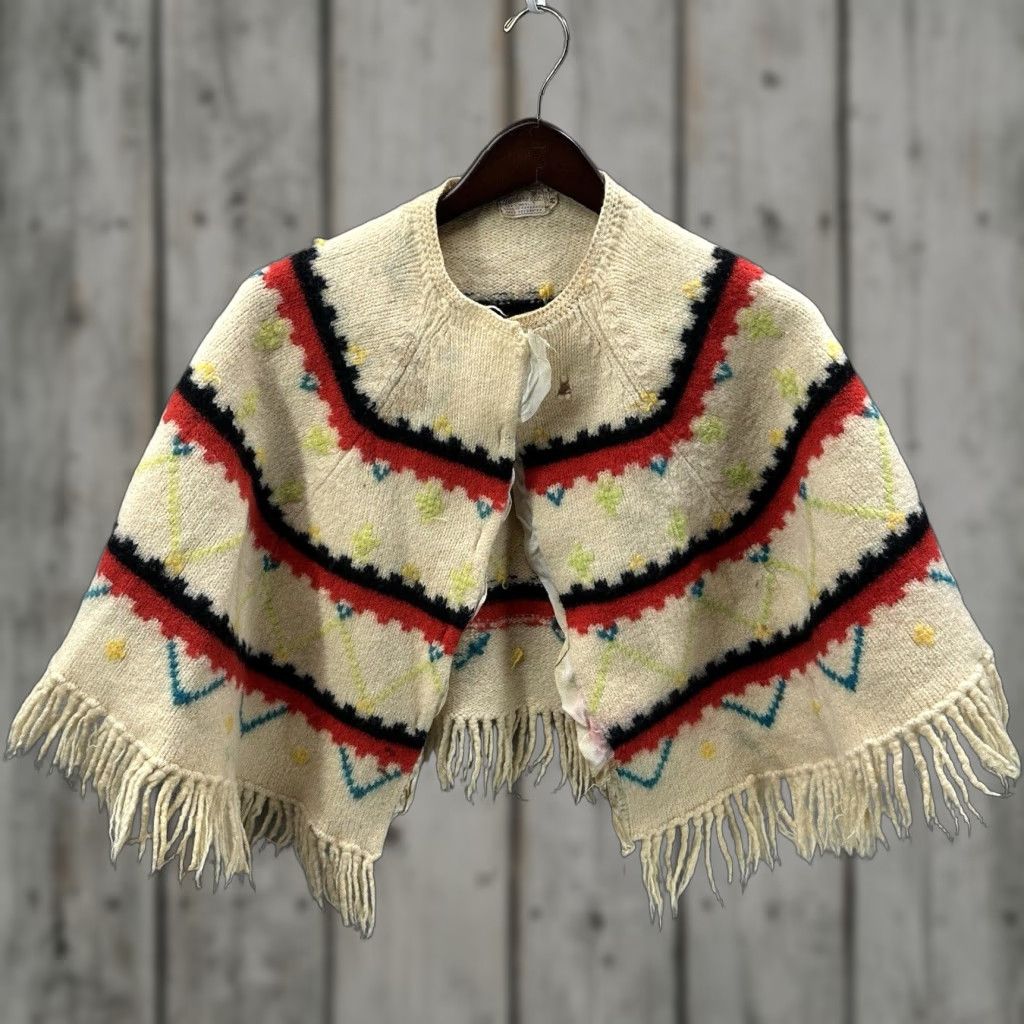 Lee VINTAGE Barbara Lee Wool Cape Shawl Poncho 1960s Cream Ivory Womens S/M Aztec Casual Size ONE SIZE - 1 Thumbnail