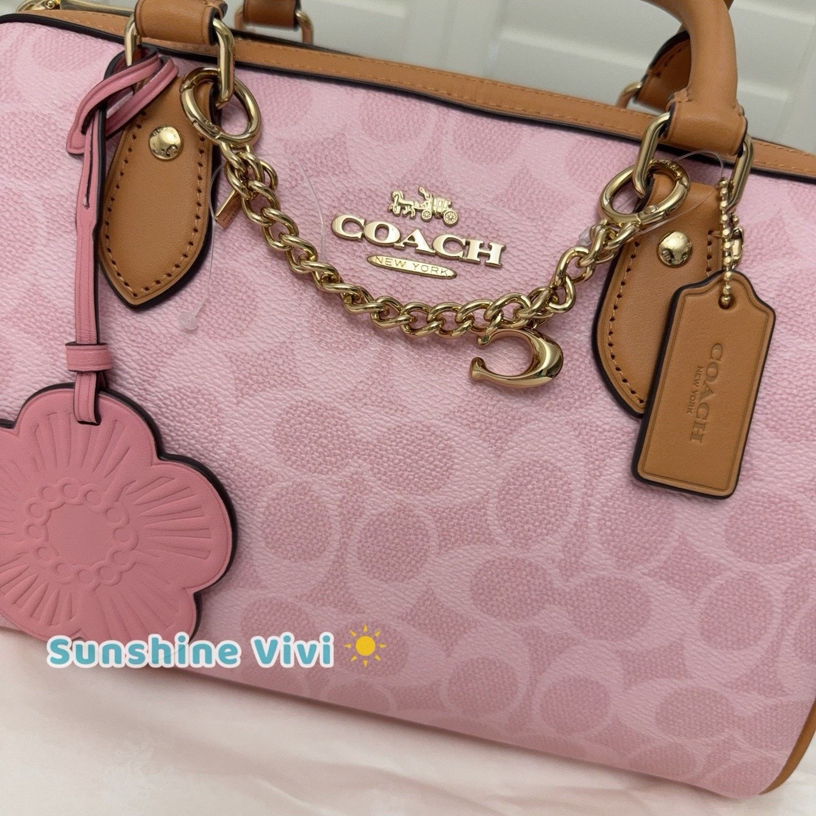 Coach NWT Coach Rowan Satchel Bag Charms Gold/Powder Pink CEA18 Size ONE SIZE - 2 Thumbnail