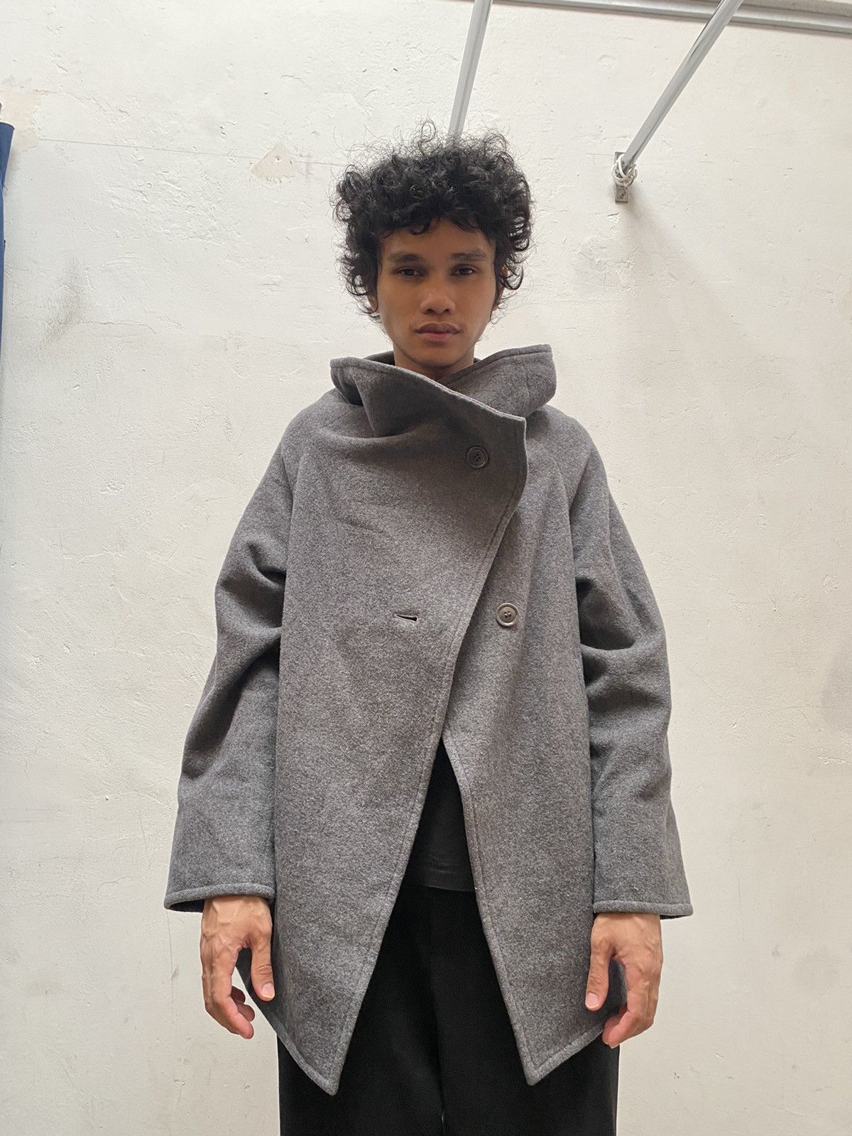 image of Y's By Yohji Yamamoto Wool Cloak in Grey, Women's (Size Medium)