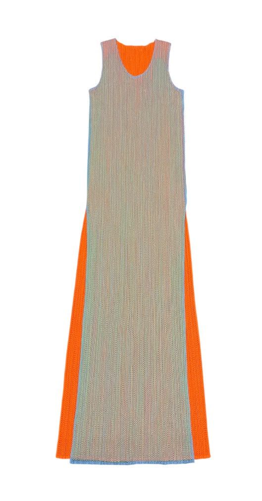 Pleats Please Issey Miyake Pleats Please Fluorescent Green Orange Mesh Overlay Dress Size L / US 10 / IT 46 - 1 Thumbnail