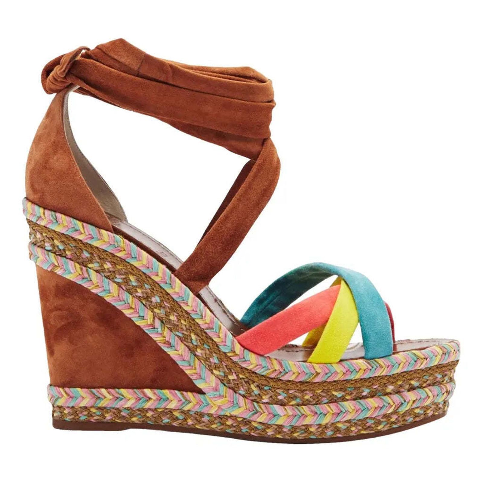 Christian Louboutin Lagoadonna 120 Brown Lace Up Platform Wedge Sandal Heel 41 Size US 11 / IT 41 - 1 Thumbnail