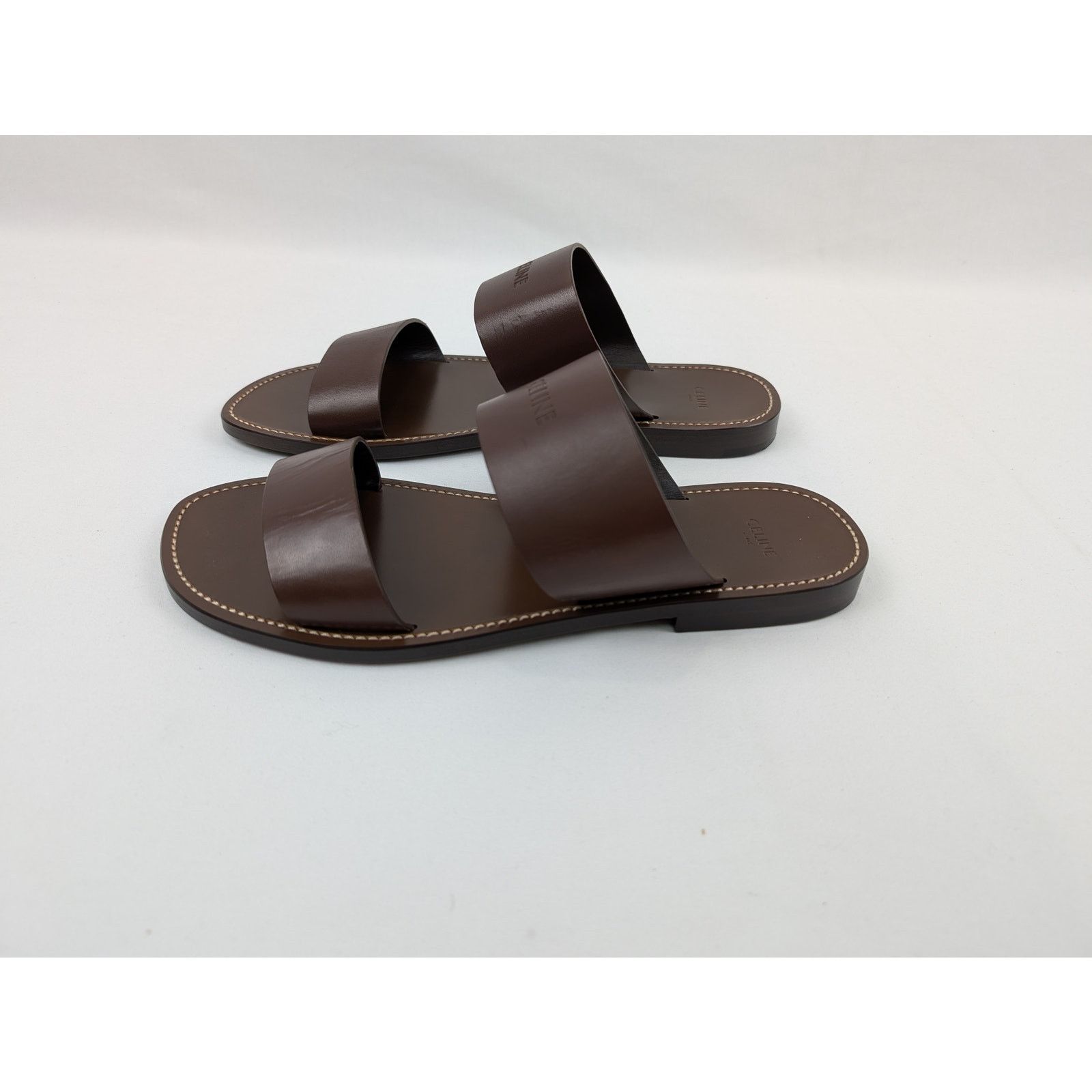 Celine o1rshd1 Calfskin-Vegetal Tanning Slides Slipper Dark Brown Size US 11 / EU 44 - 16 Thumbnail
