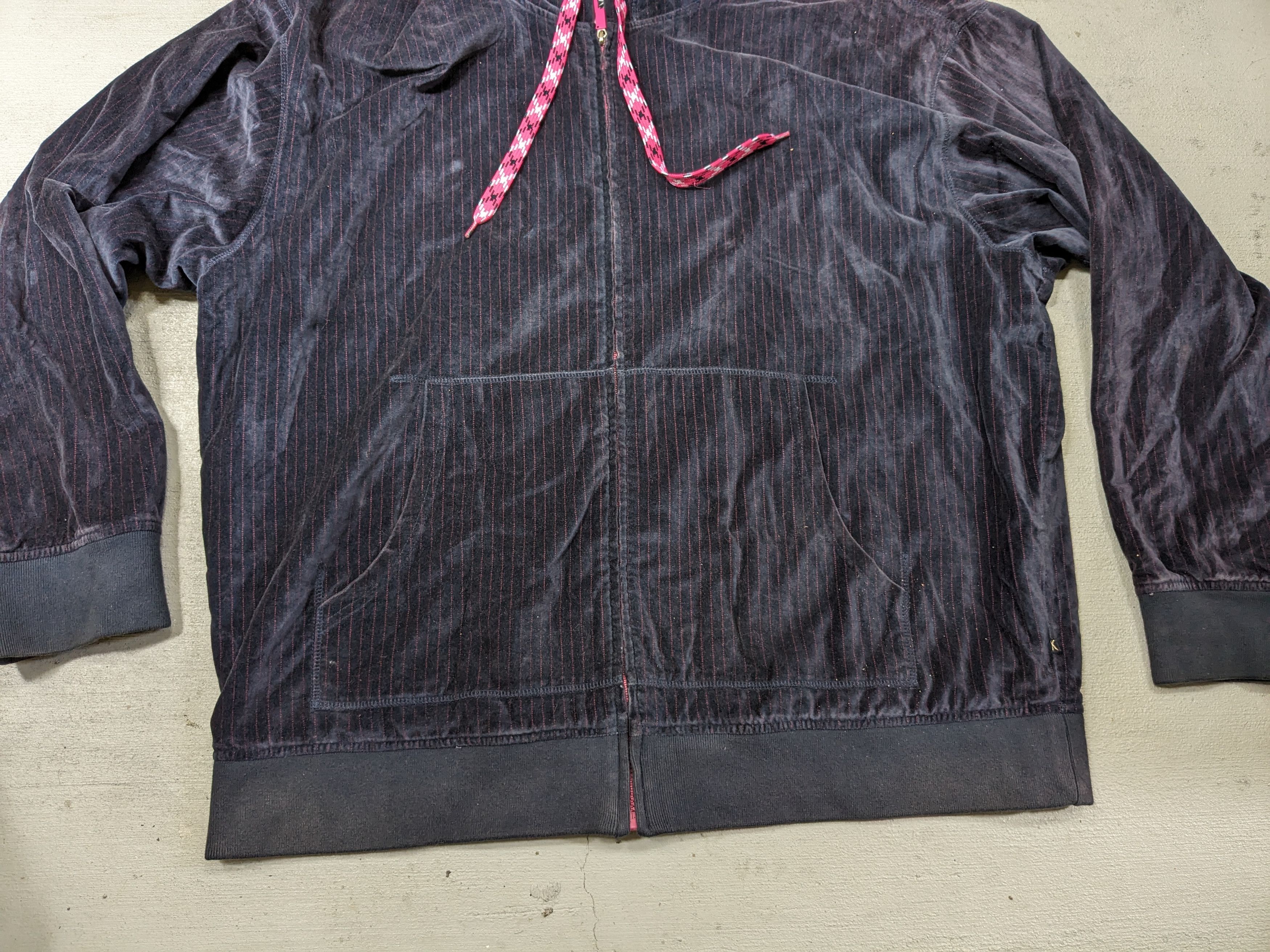 Artful Dodger Hoodie Velvet 4XL Navy Blue Pink Striped Y2K