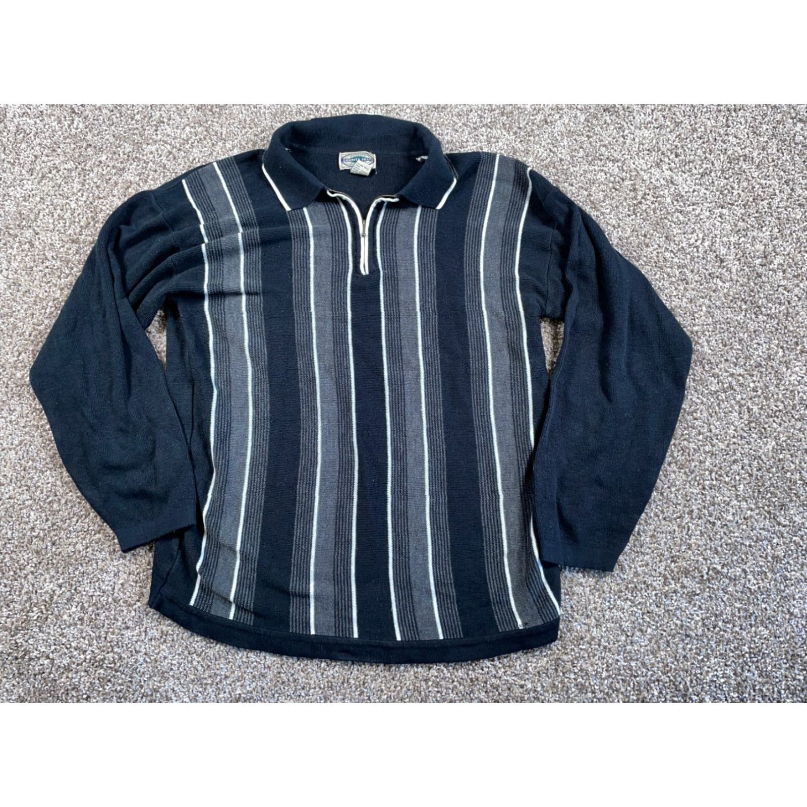 Vintage VINTAGE County Seat 1/4 Zip Sweater Adult Medium Black Striped Lightweight Knit 90s Hipster Mens Size US M / EU 48-50 / 2 - 2 Thumbnail